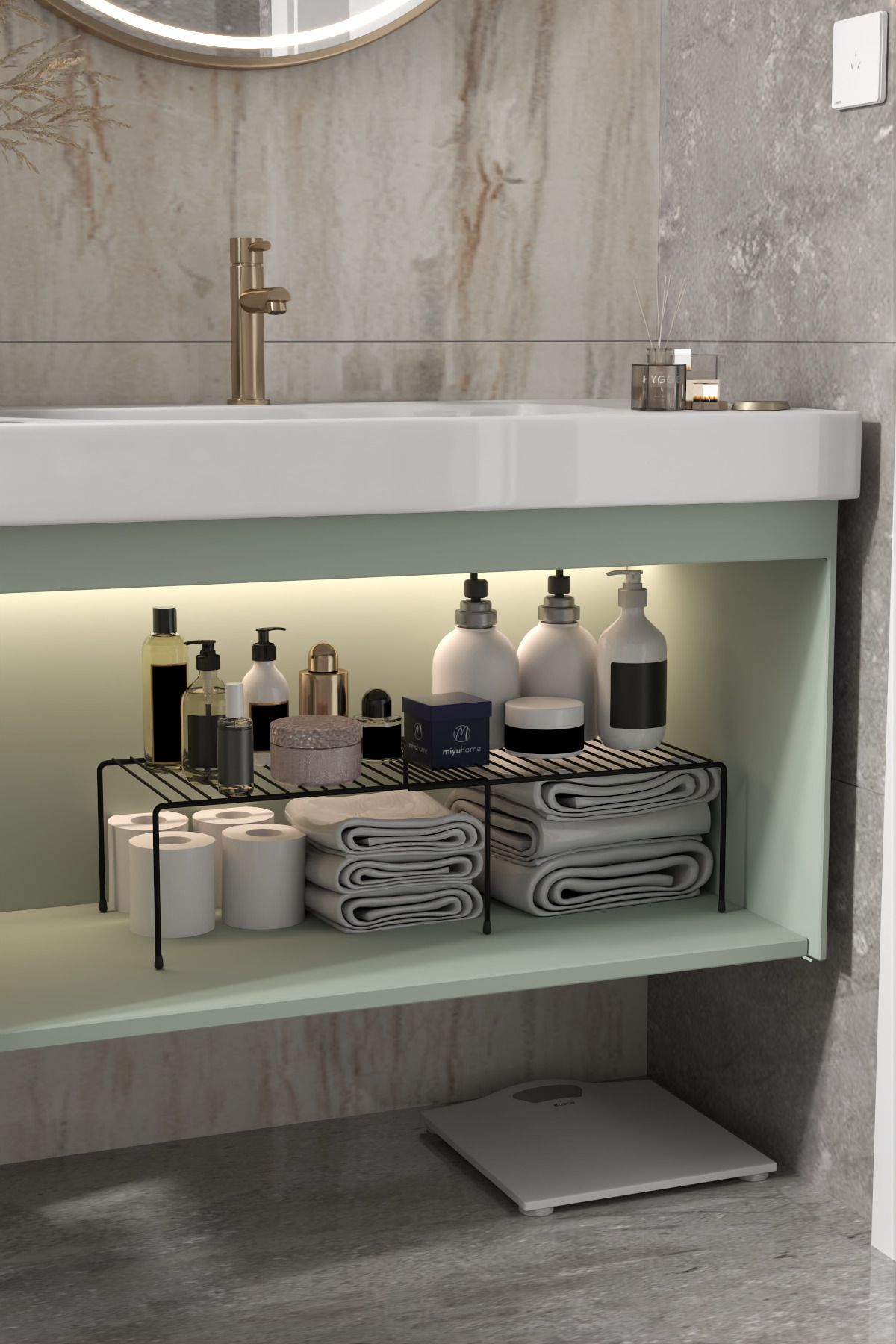 moniev-Raft extensibil Organizator reglabil în interiorul dulapului Organizator de bucătărie Organizator de baie 2