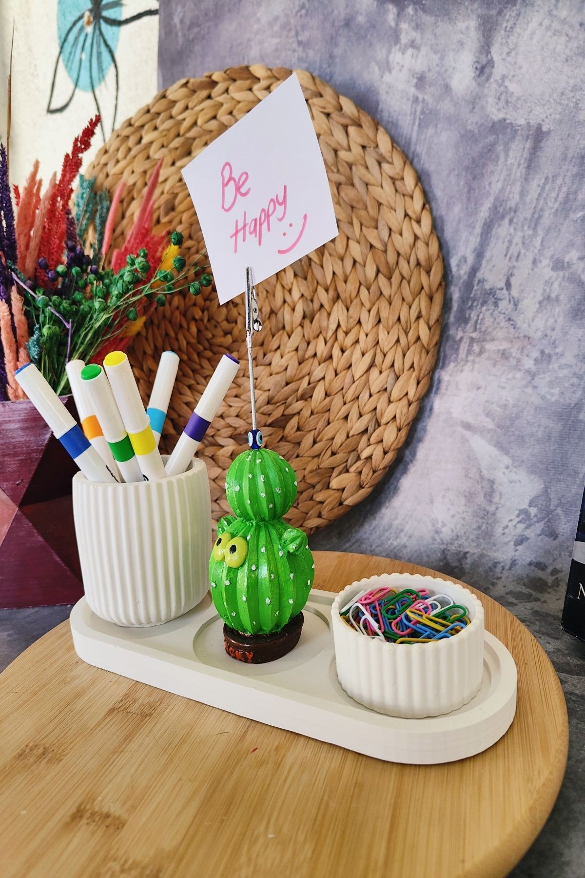 puridadesign-Decorative Cute Lucky Cactus Notepad and Pen Holder Set, 4-Piece Desktop Organizer 2