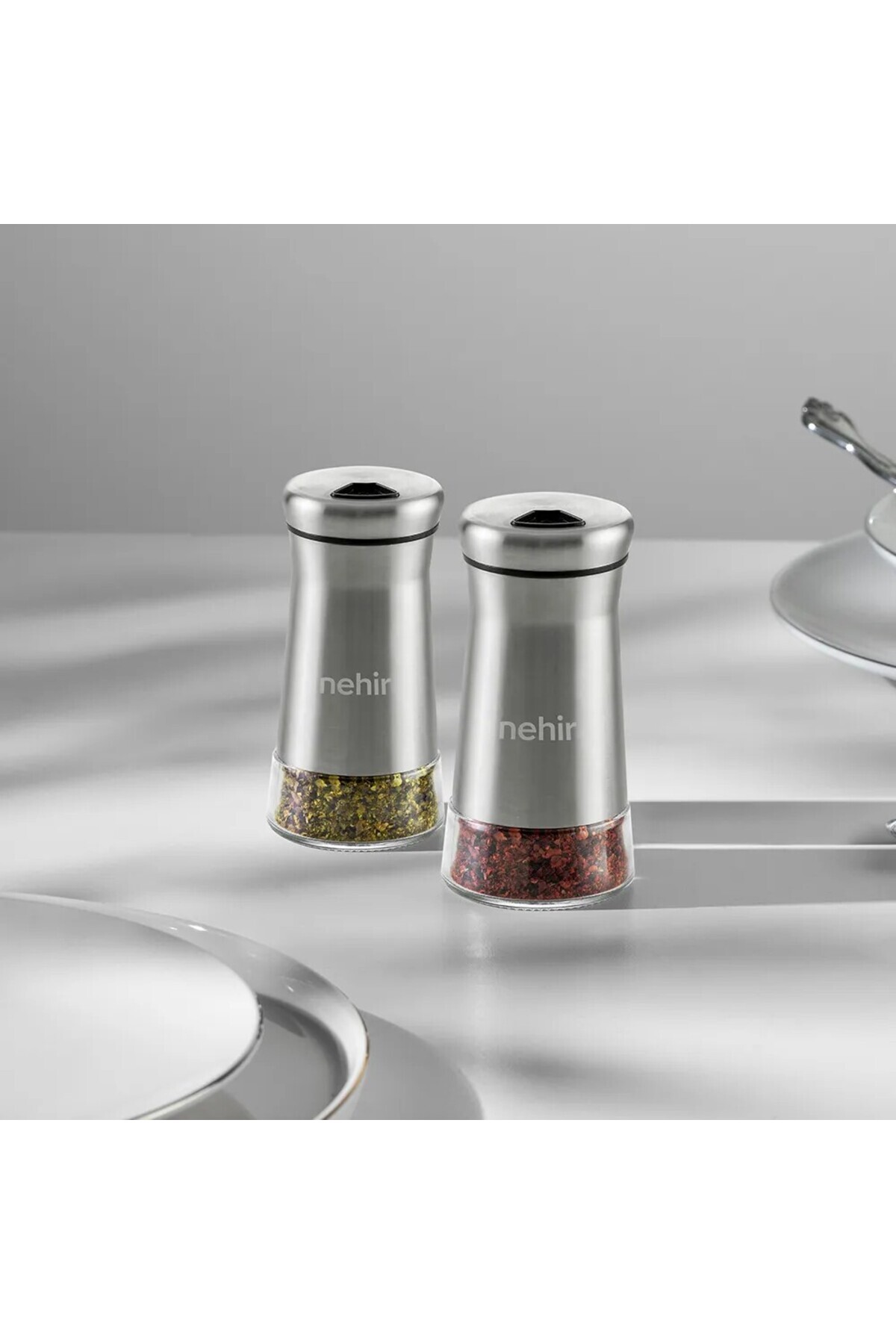 Nehir idil 6 lı cam silindir tuzluk - biberlik baharatlık 120ml.