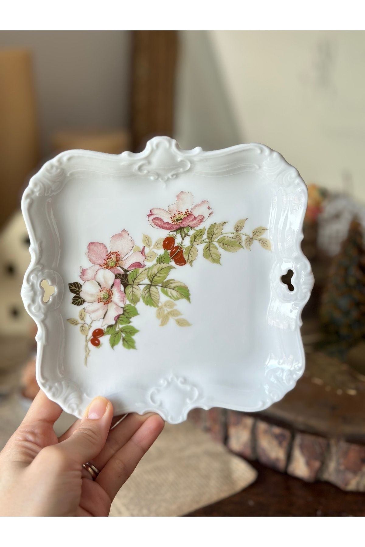 Bavaria-German Antique Seltmann Weiden Bavaria Soft Floral Porcelain Presentation Bowl Mini Tray Plate 3