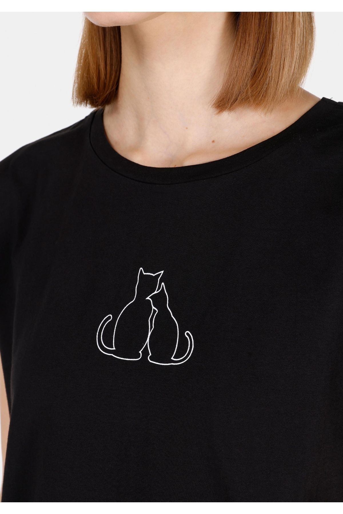Colin's-Tricou negru cu mânecă scurtă pentru femei, cu decolteu rotund, cu croială normală 4