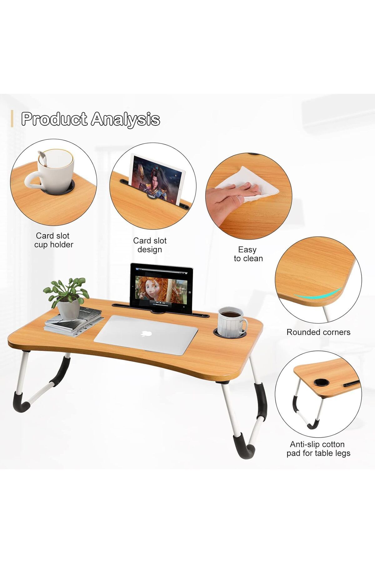 Buy and Bill-Portable Folding Laptop Desk for Bed With iPad and Cup Holder Adjustable Lap Tray Notebook Stand 5