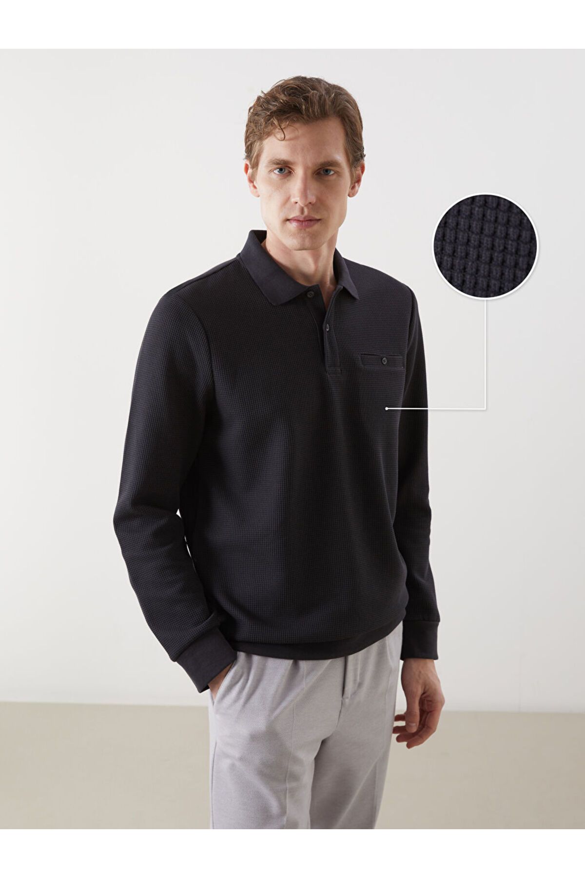 LC Waikiki Polo Yaka Uzun Kollu Erkek Sweatshirt