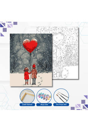 tuvval Sayılarla Boyama Set KALPLİ BALON  40X50 Cm