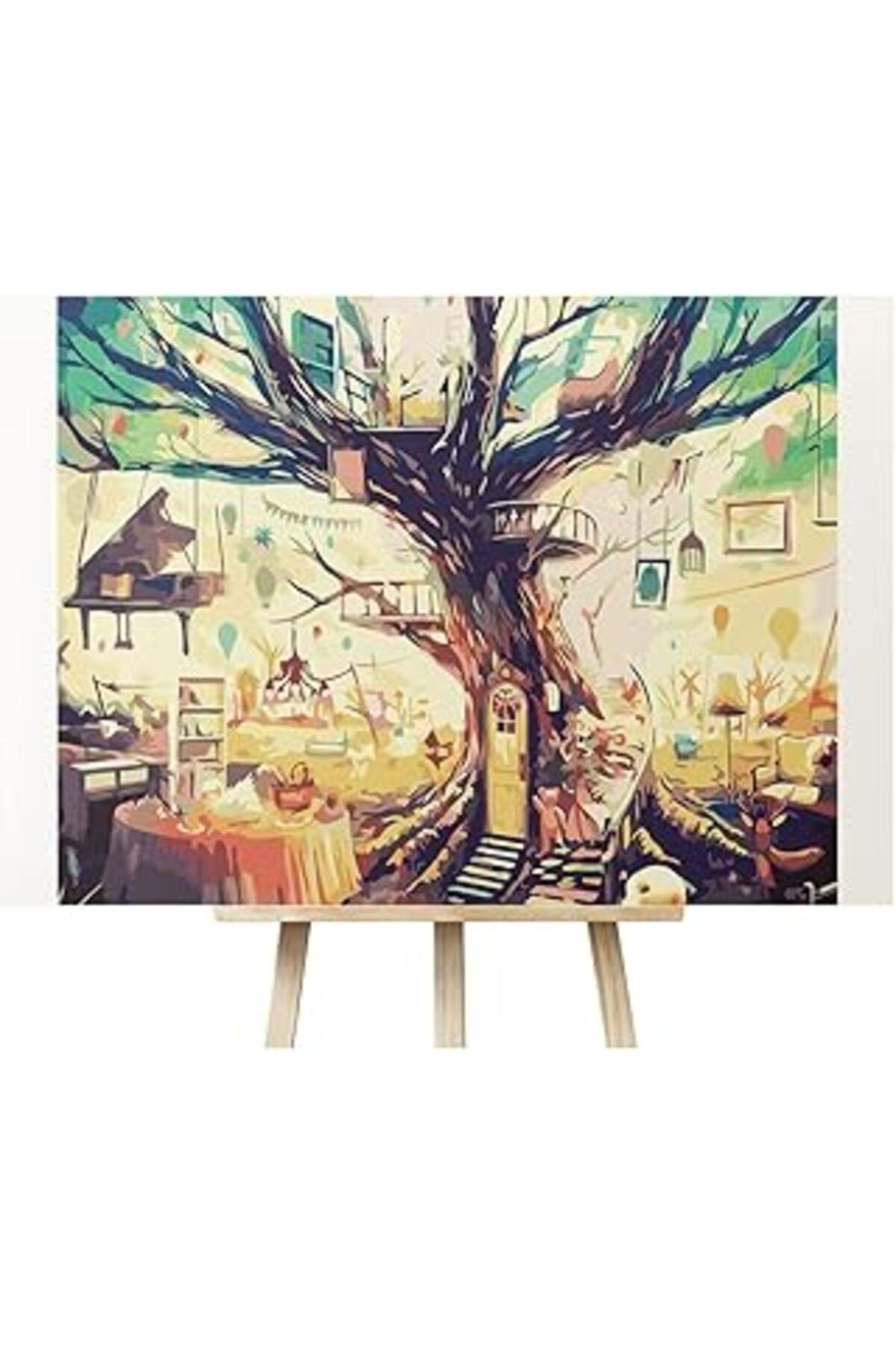 NETWORK ART Kendin Yap Ağaç Ev - Tree House/Sayılarla Boyama Kanvas Tablo Seti-56 * 70 CM (Tuvale Gerili)