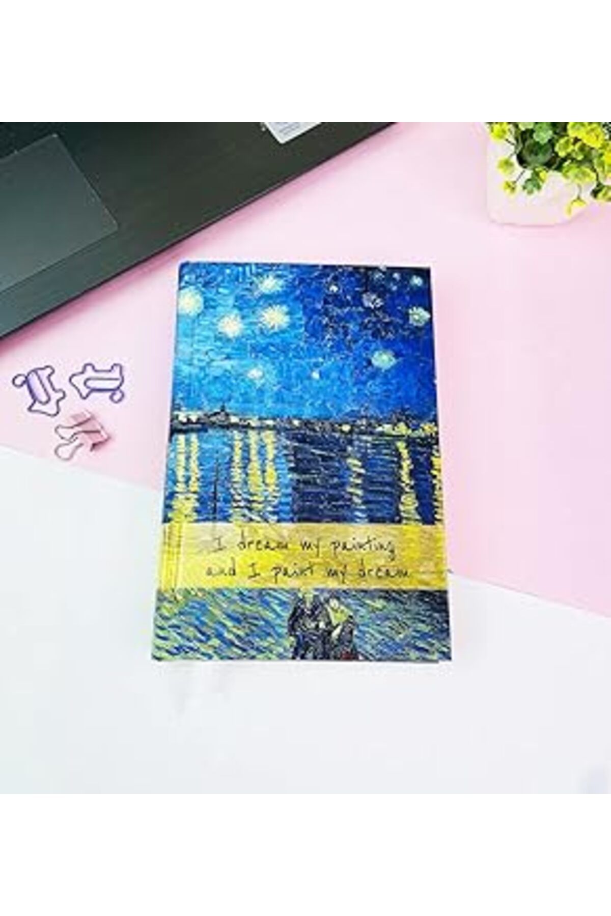 Mu Art Ren Nehri'Nde Yıldızlı Bir Gece Tasarımlı Kalın Kitap Görünümlü Defter