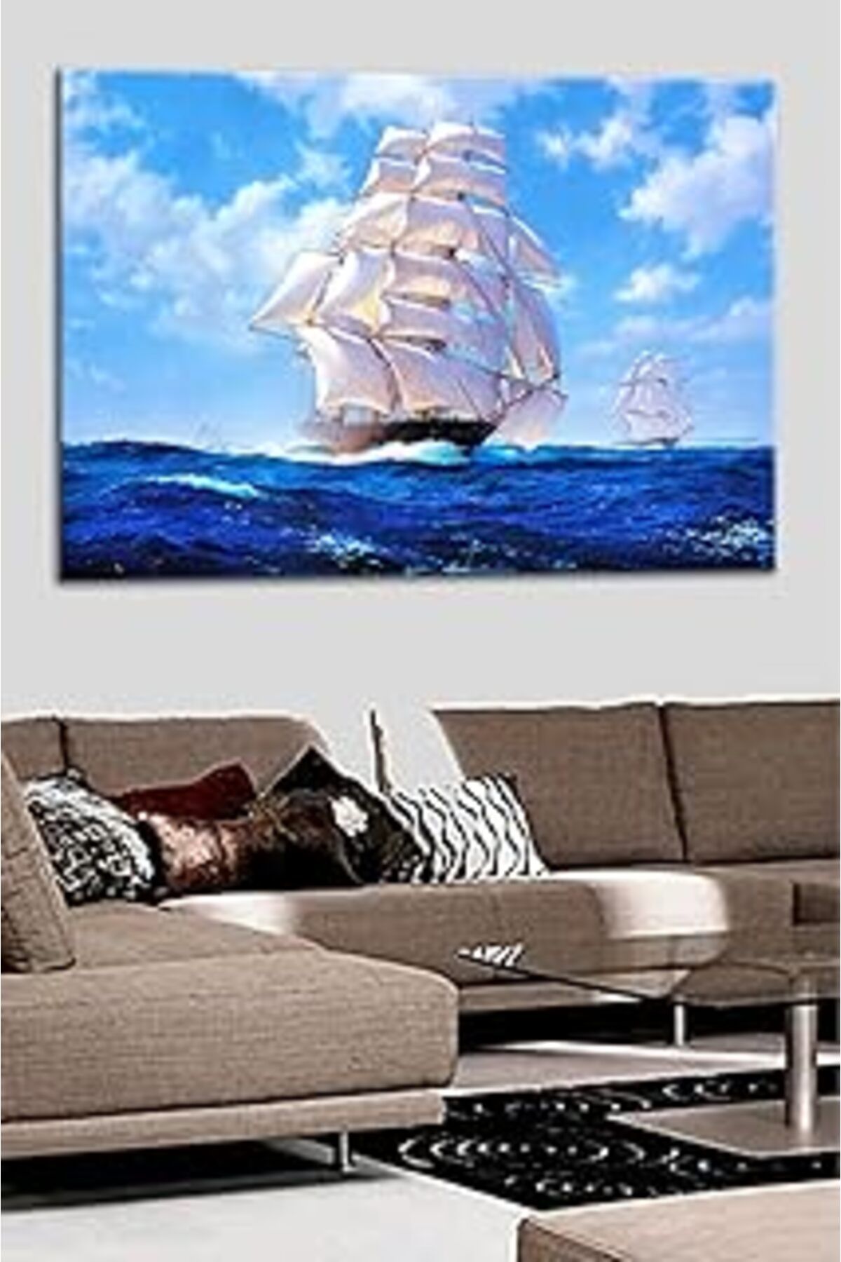 Hepta Collection Talya Tablo Yaşadığınız Seçkin Mekanlar Için Çok Özel Yelkenli Gemi Deniz 100X70 No-5119