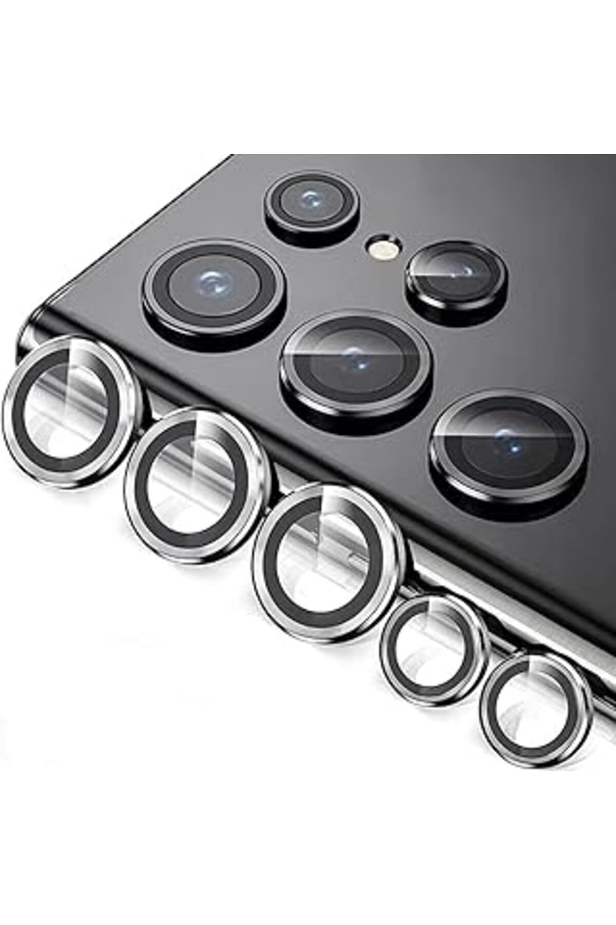 Pazarcan Galaxy S23 Ultra Ile Uyumlu Kamera Lens Koruyucu Ineffable Kamera Lens Koruma Gümüş