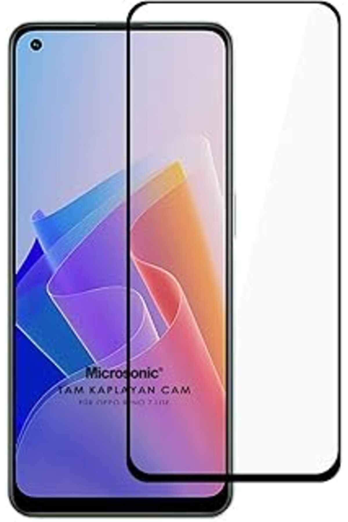 Roses Store Microsonic Oppo Reno 7 Lite Tam Kaplayan Temperli Cam Ekran Koruyucu Siyah