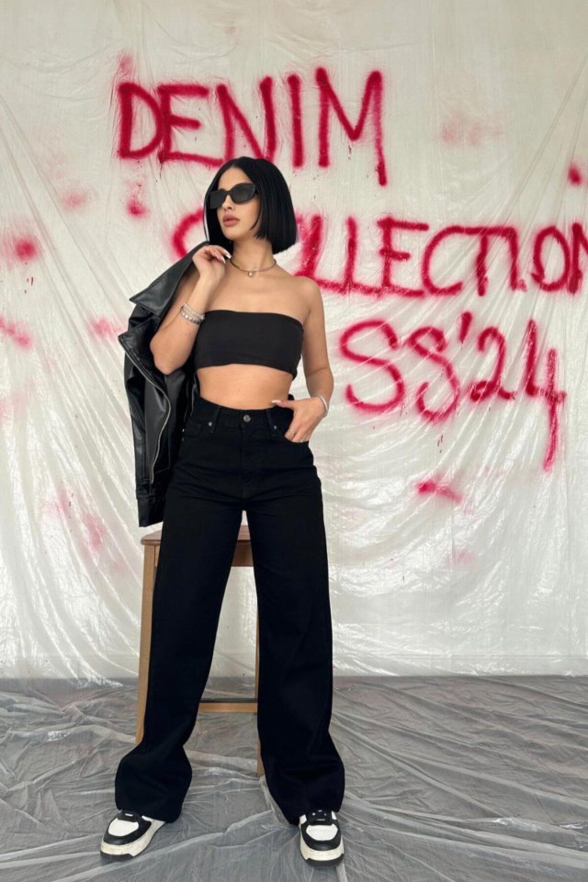 Rose's Boutique All About Women Rose's Boutiqe All About Women Siyah Yüksek Bel Ve Geniş Paça Jeans Pantolon