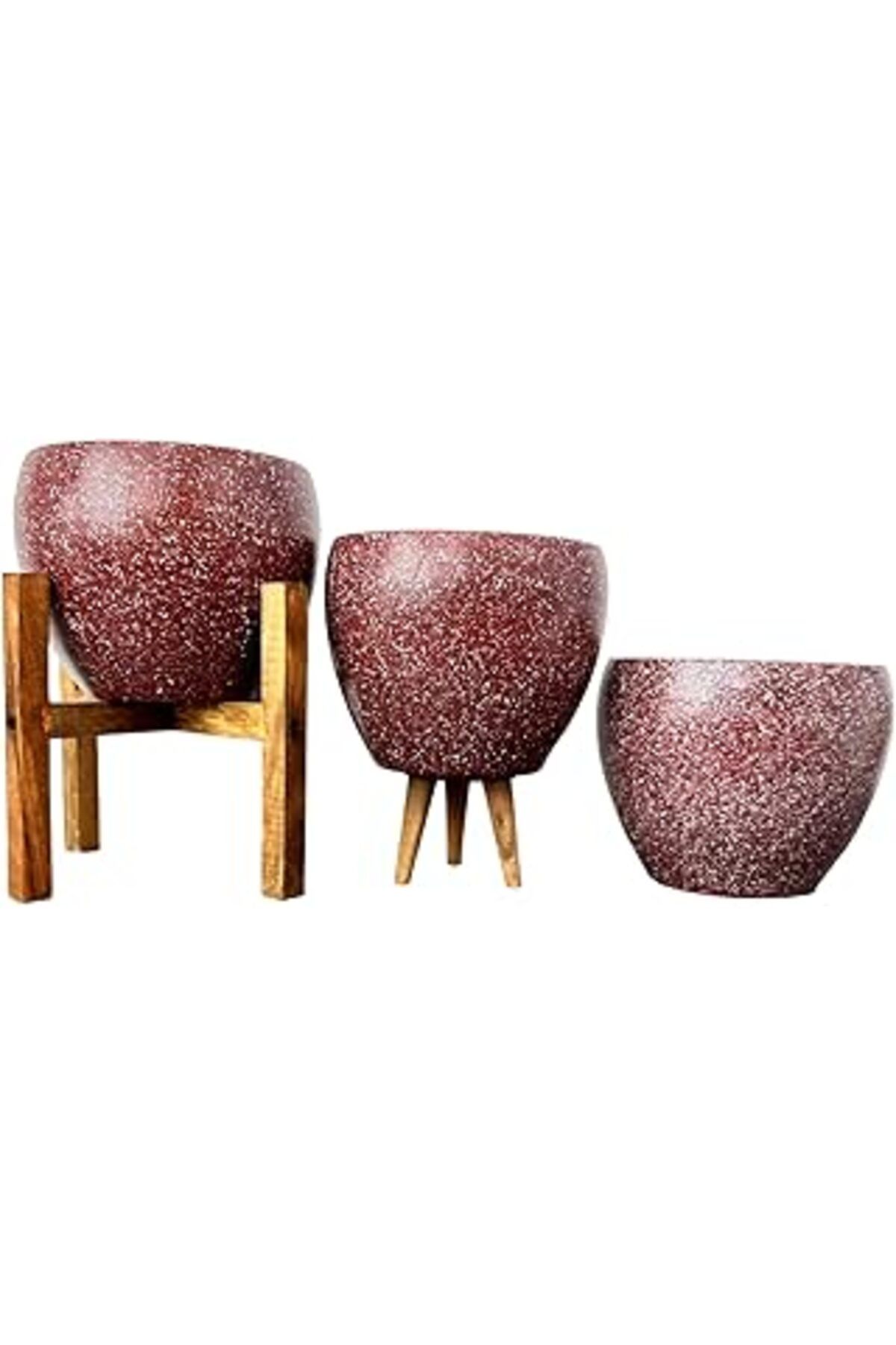karadağsb Bitki Tasarımı Ev Dekorasyon Bordo Granit Toprak Saksı Saksılık Salon Çiçeklik Üçlü Set - 15 Cm