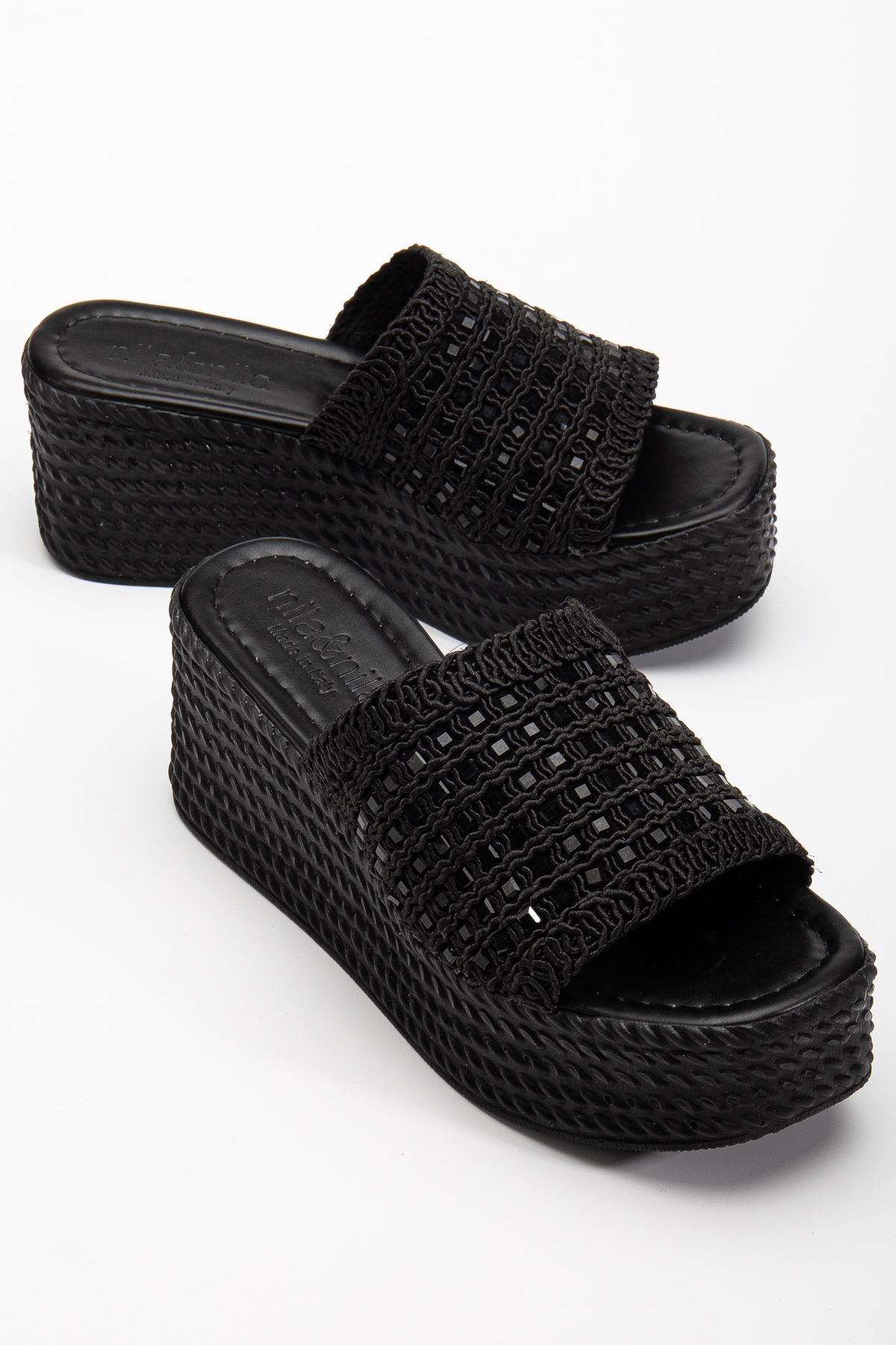 HCO SHOES Kadın Dolgu Topuklu Taşlı Örgülü Terlik görsel 3