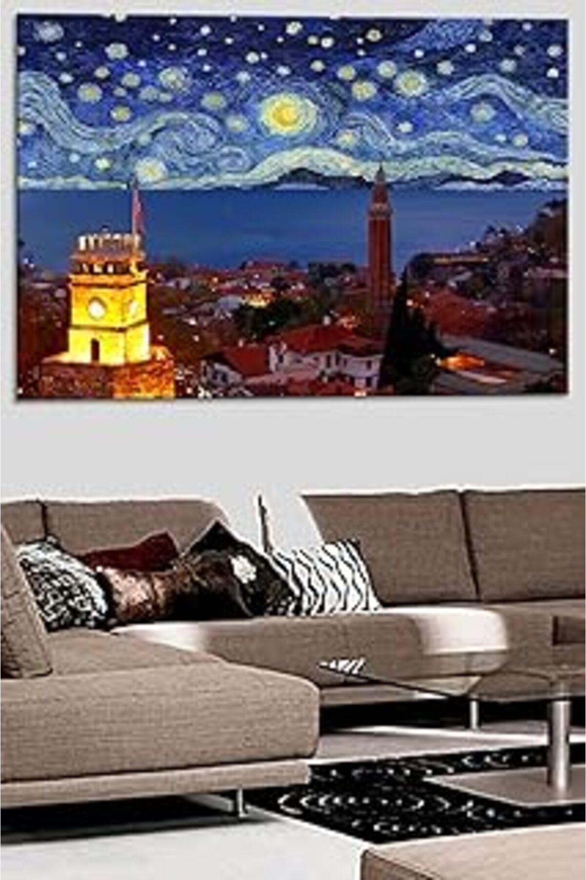 Pazarcan Özel Tasarım. Talya Tablo Van Gogh Yıldızlı Gece (Starry Night) Ve Antalya Dekoratif Kanvas Tablosu