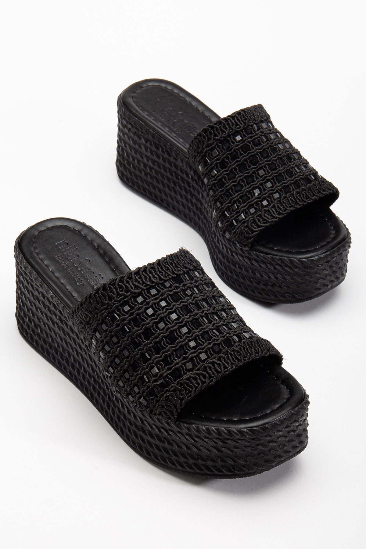HCO SHOES Kadın Dolgu Topuklu Taşlı Örgülü Terlik görsel 2