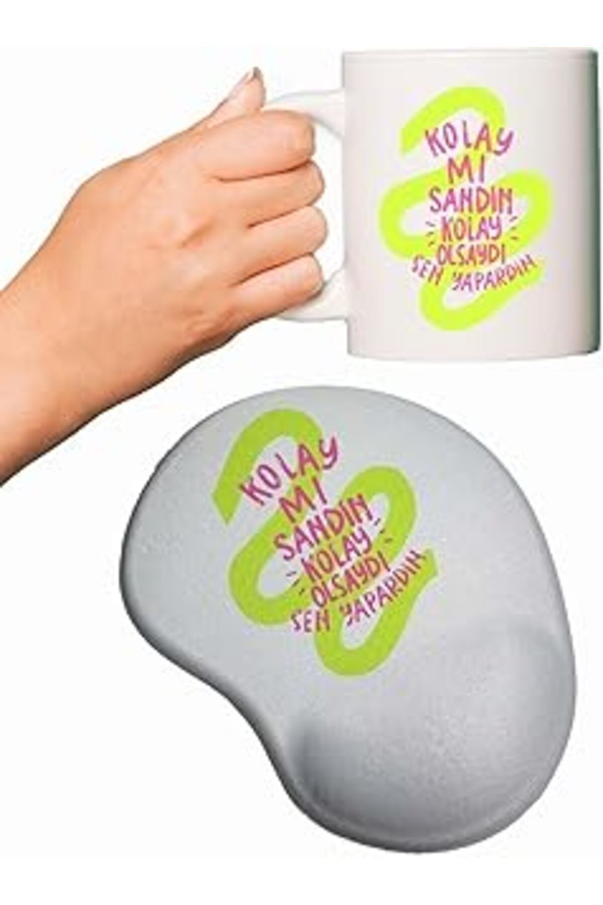 Mu Art Ahşap Rakkun Shop Kolay Mı Sandın Baskılı Mouse Pad + Kupa Bardak Mug