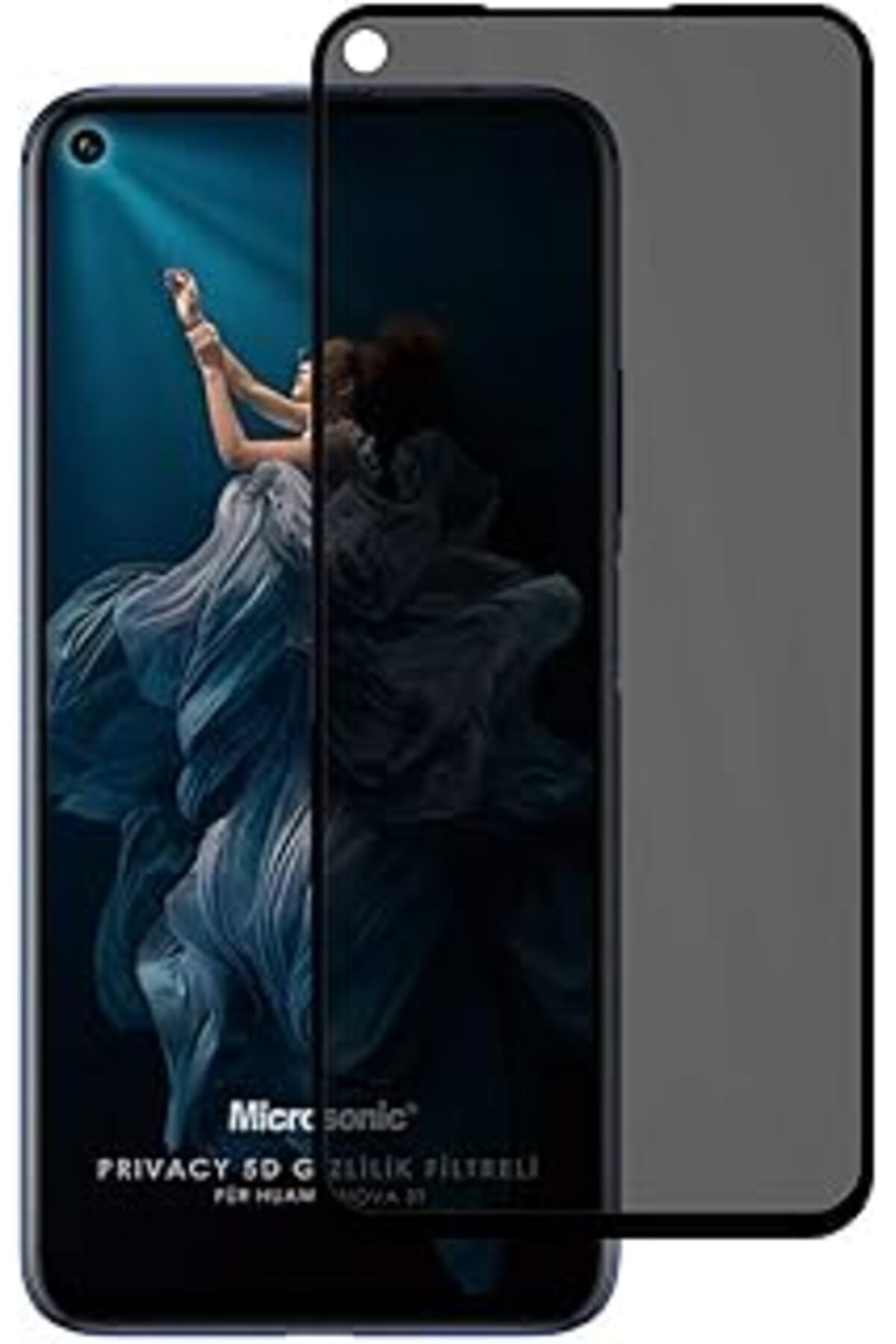 Pazarcan Microsonic Huawei Nova 5T Privacy 5D Gizlilik Filtreli Cam Ekran Koruyucu Siyah