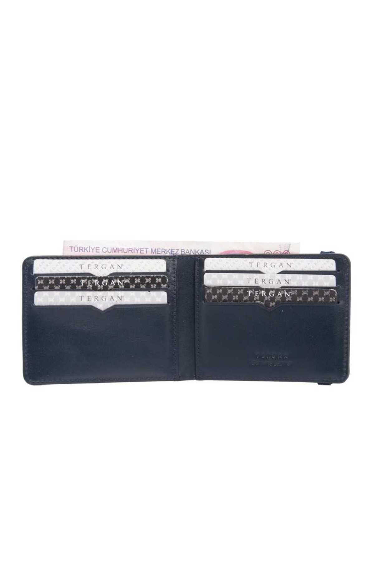 Tergan-Navy Blue Genuine Leather Men's Credit Card Holder - S1Kk 00001600 -H86 2