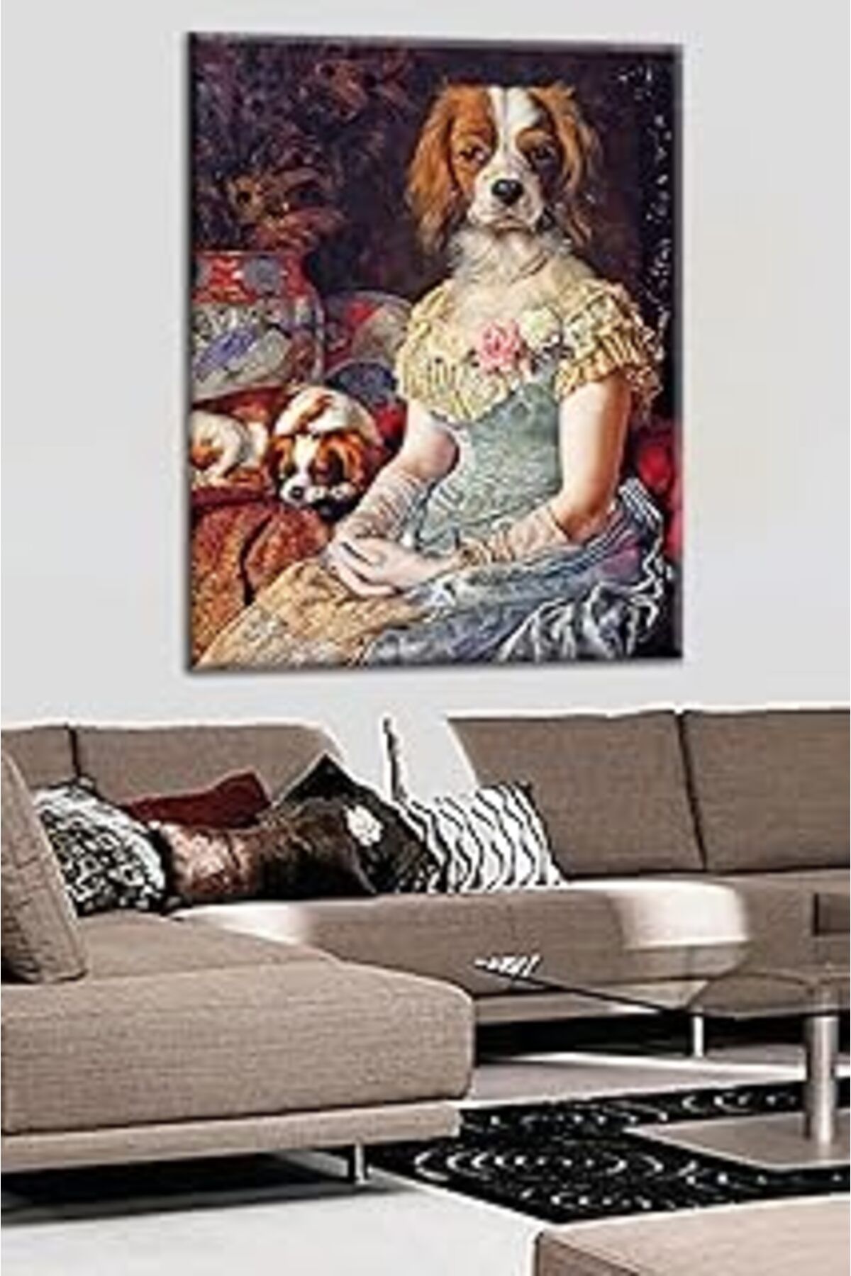 NETWORK ART Talya Tablo Elbise Giyen Köpek Kanvas Tablo 50x35 no-3009
