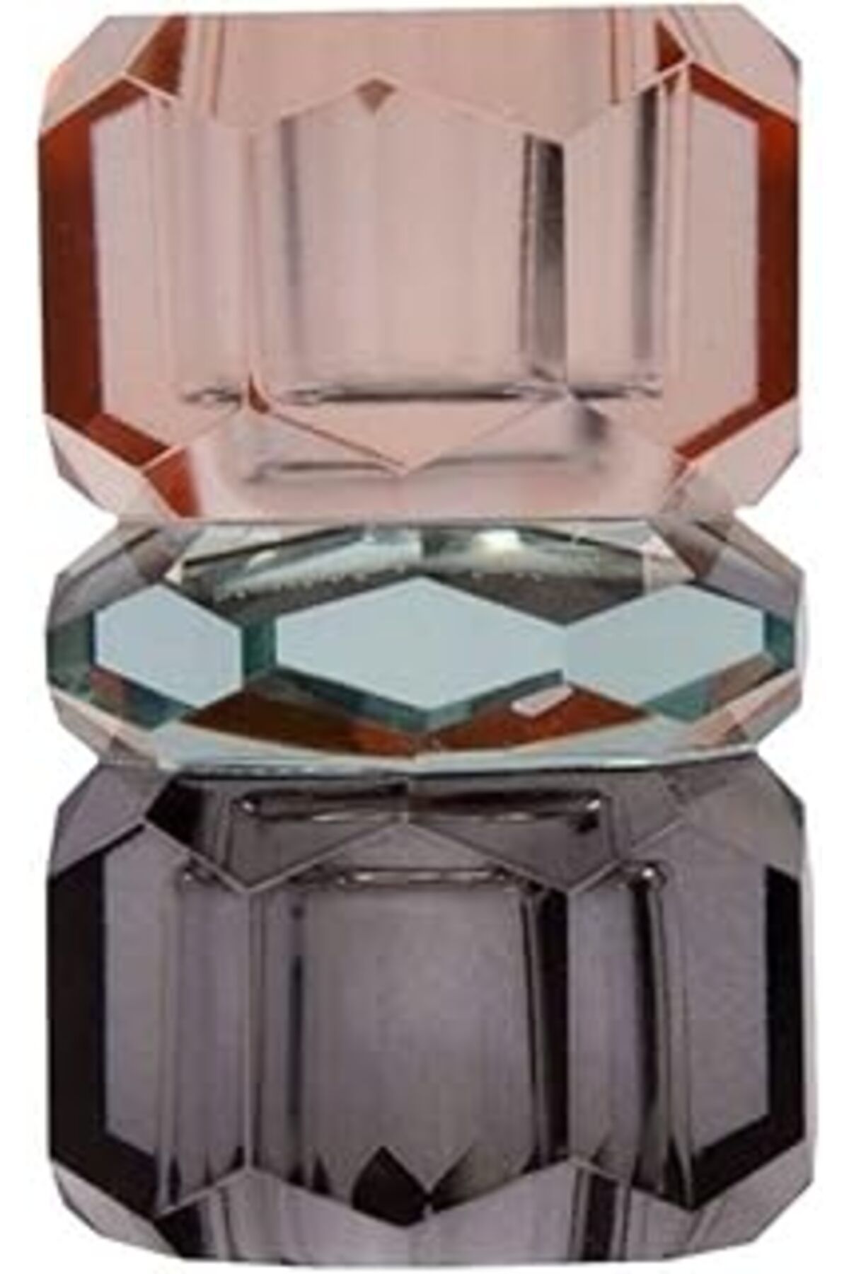 Pazarcan Eja International Kristal Mum Tutucu, Şeftali/Yeşil/Duman, 4,5X4,5X7,5 Cm