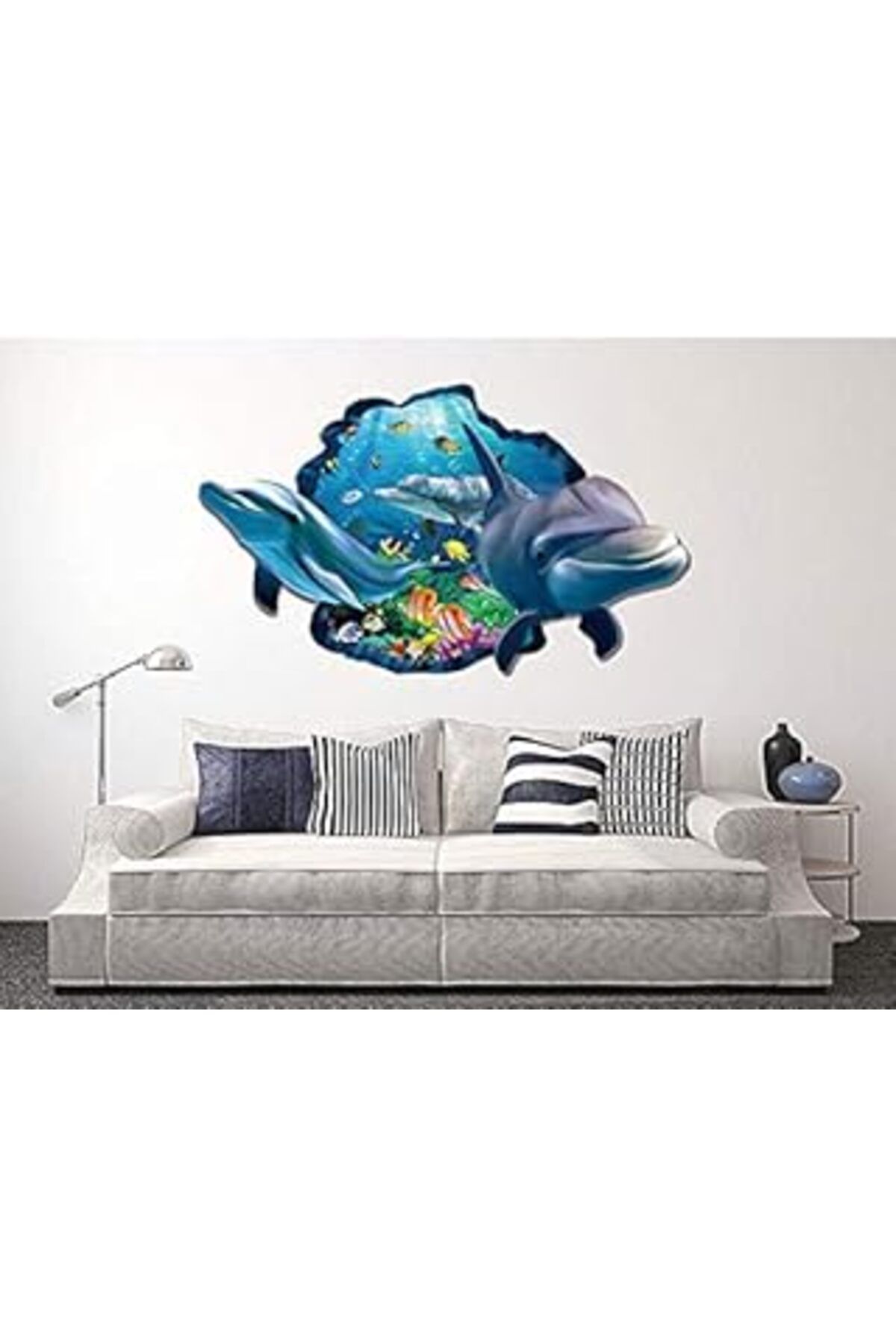 Mu Art Ahşap Crystal Kids Ev Dekorasyonu Deniz Ve Yunuslar 3 Boyutlu Çizim Kendinden Yapışkanlı Pvc Sticker