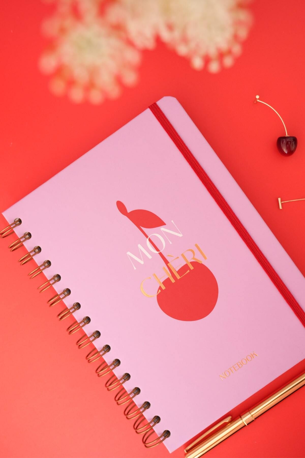 Matt Notebook-A5 15X21 cm Spiral Elastic Dotted Undated Notepad Cherry 4