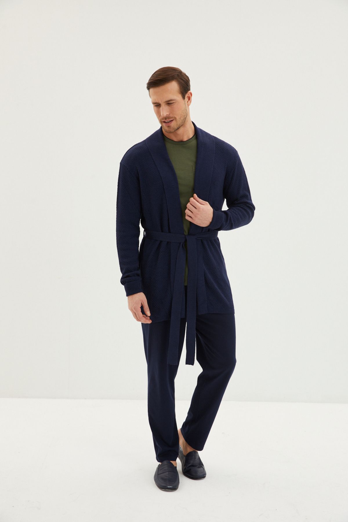 ست پیژامه مردانه مجموعه لباس خواب پنبه یقه 3 KNIT CONTRAST Kiğılı