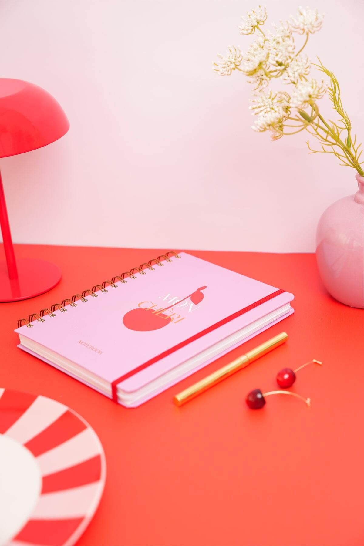 Matt Notebook-A5 15X21 cm Spiral Elastic Dotted Undated Notepad Cherry 2