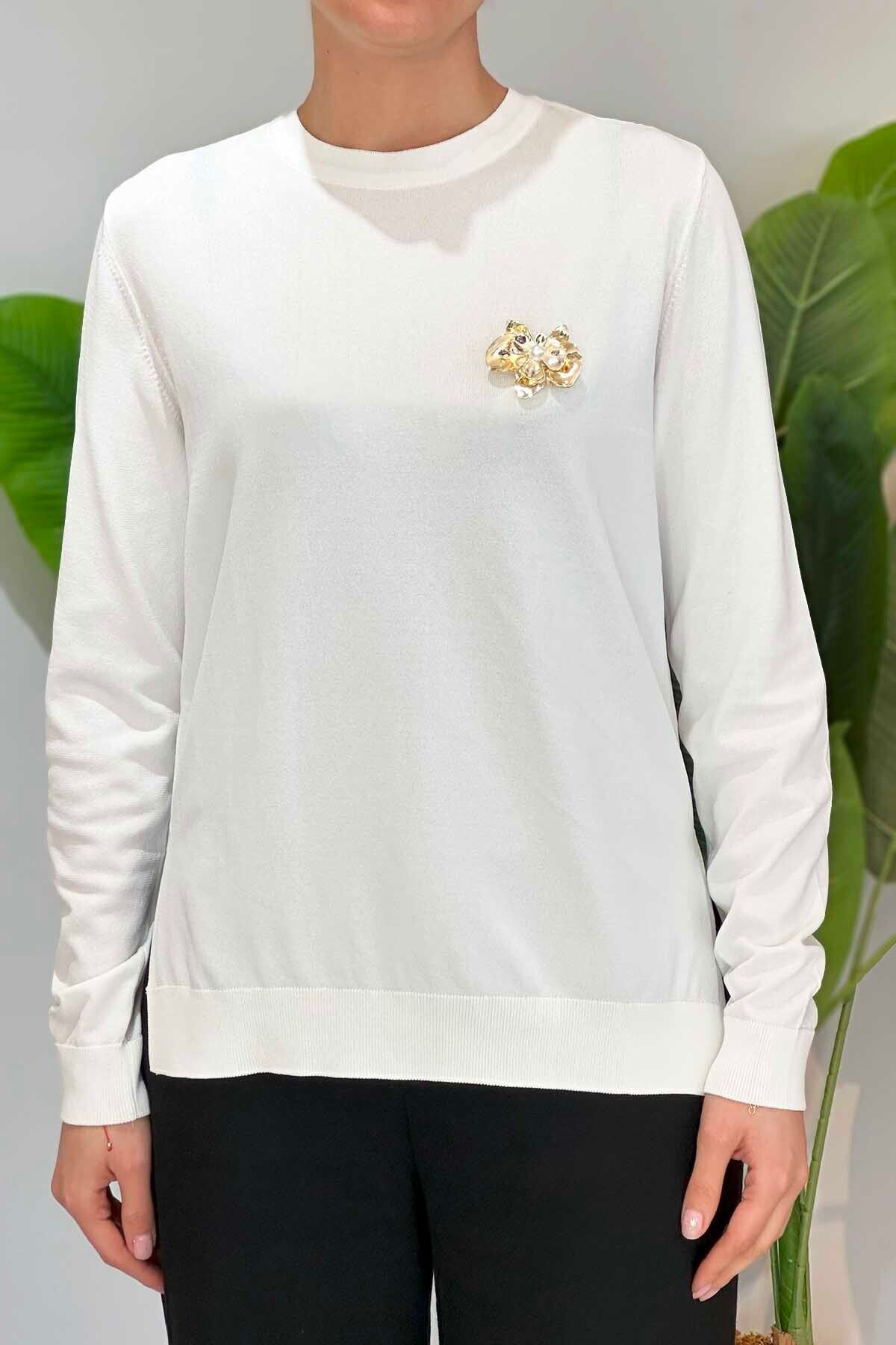 Missemramiss-Elegante Knitwear Blouse - 4711 Ecru Color 3