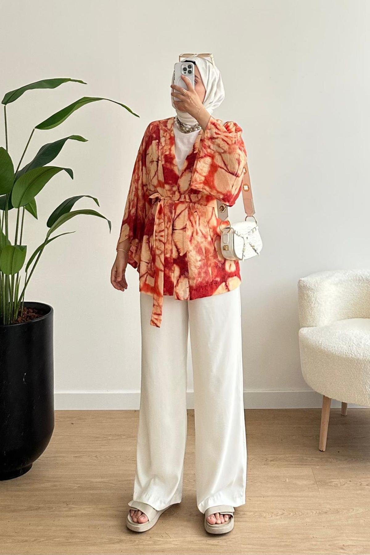 poplin-Orange Mango Pattern Kimono 2