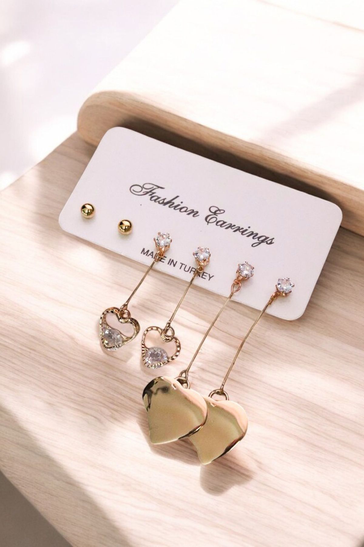 EUROMODA-3-Piece Earring Set with Heart Design Dangle Long Solitaire Earrings 4
