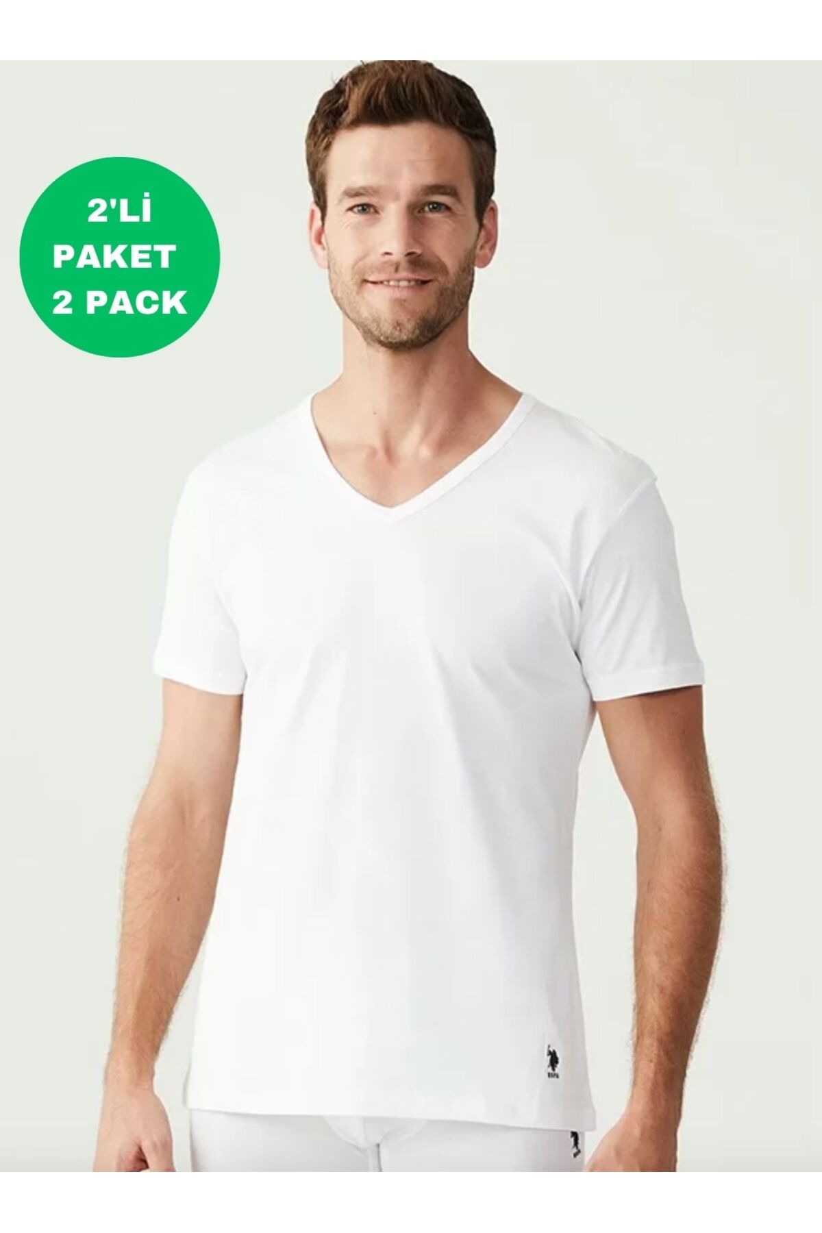 یو اس پولو مردانه، دارای مجوز، USPA، ۱۰۰٪ پنبه، سایز بزرگ، یقه هفت، بسته ۲ عددی، تاپ رکابی آستین کوتاه