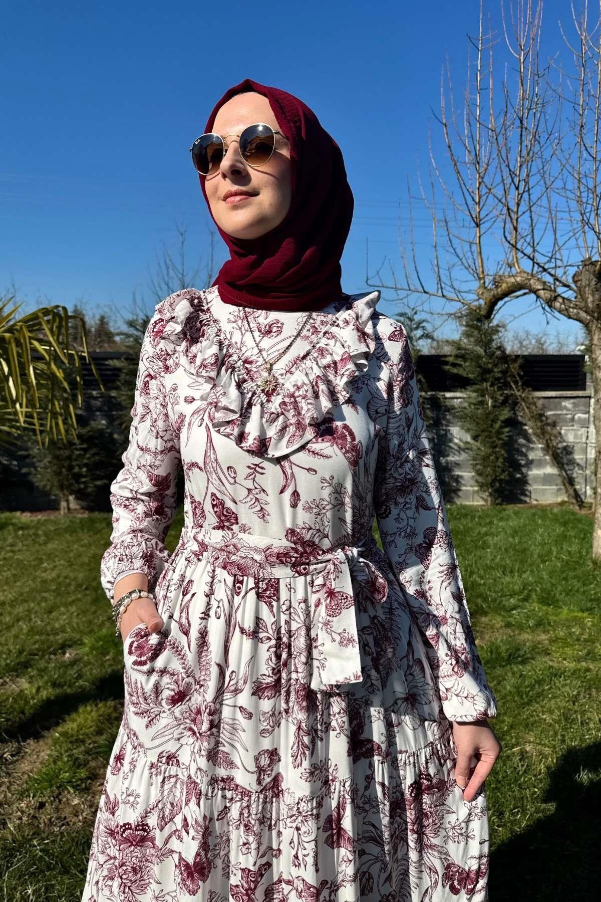 Rabia Şamlı-Botanical Dress - Burgundy Color 4