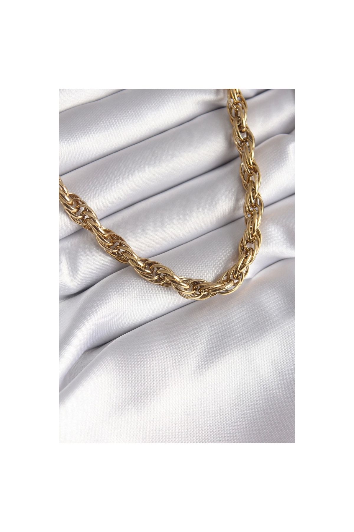 Narnuga 316L Çelik Gold Renk Örme Burgu Zincir Model Kadın Kolye - TJ-BKO8344