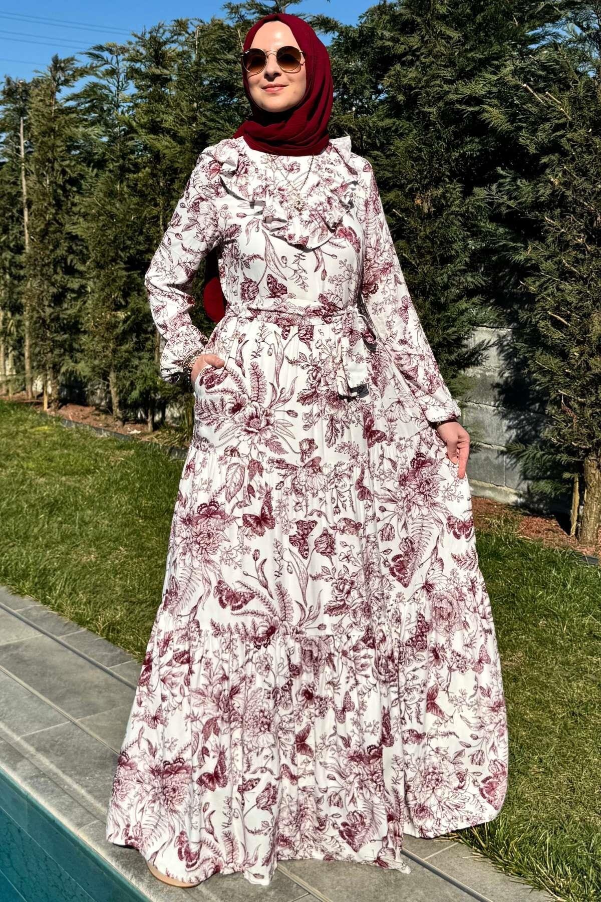 Rabia Şamlı-Botanical Dress - Burgundy Color 5