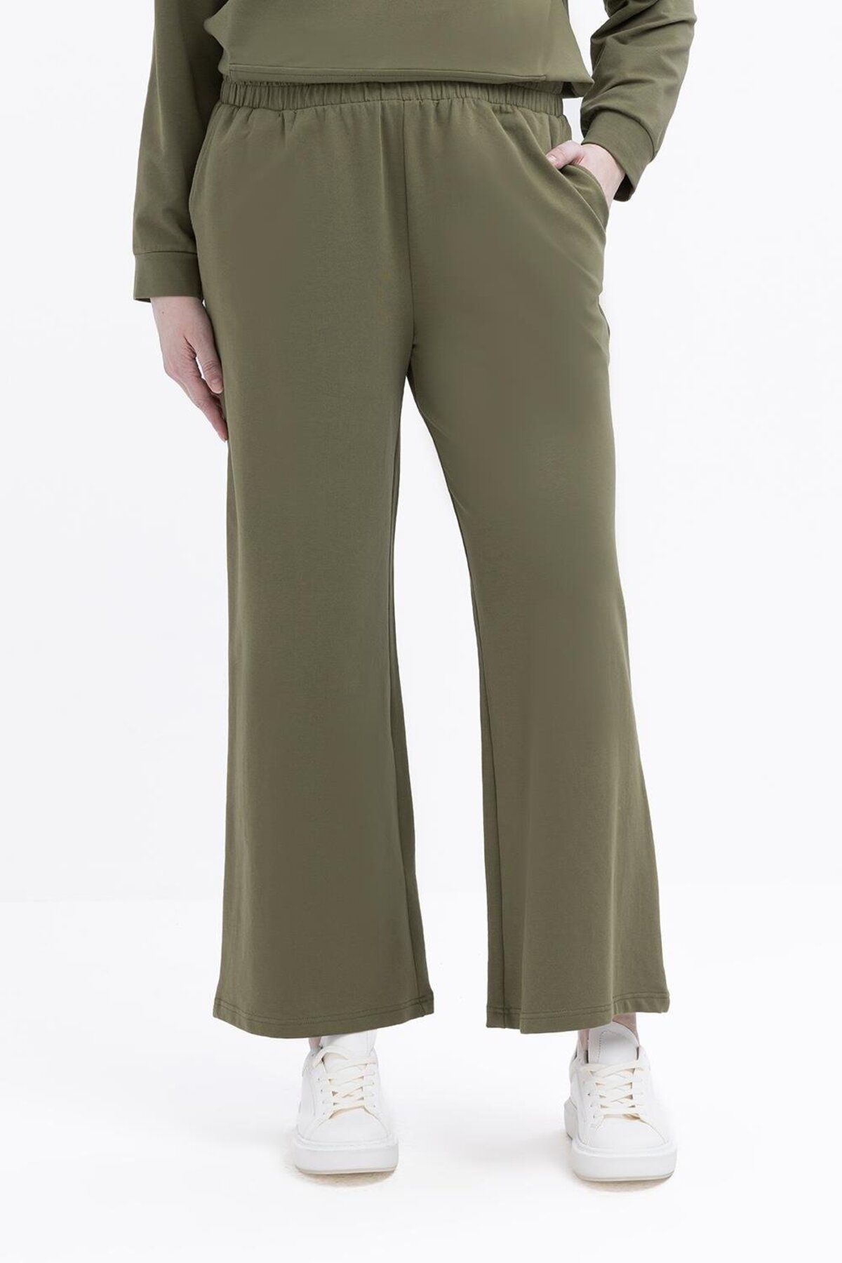 ALLDAY-Khaki-Big Pocket Side Zipper Lycra Large Size Tracksuit Set 5