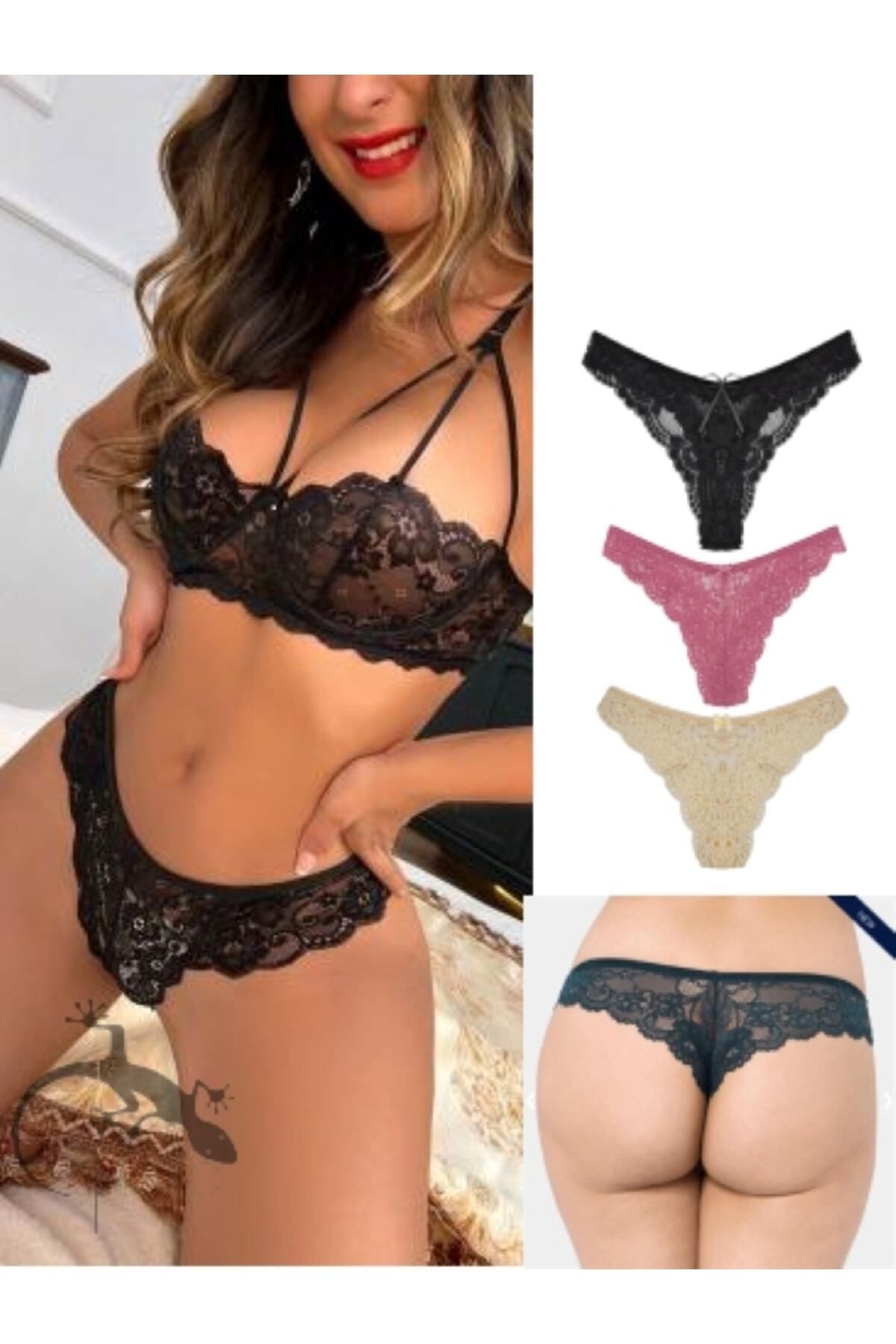 GECKO COLLECTION-Γυναικείο εσώρουχο Gecko Brazilian Lace 3 τεμαχίων 2