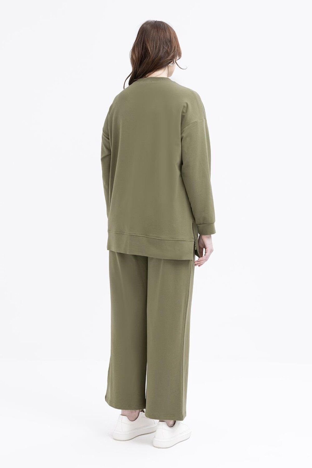 ALLDAY-Khaki-Big Pocket Side Zipper Lycra Large Size Tracksuit Set 4