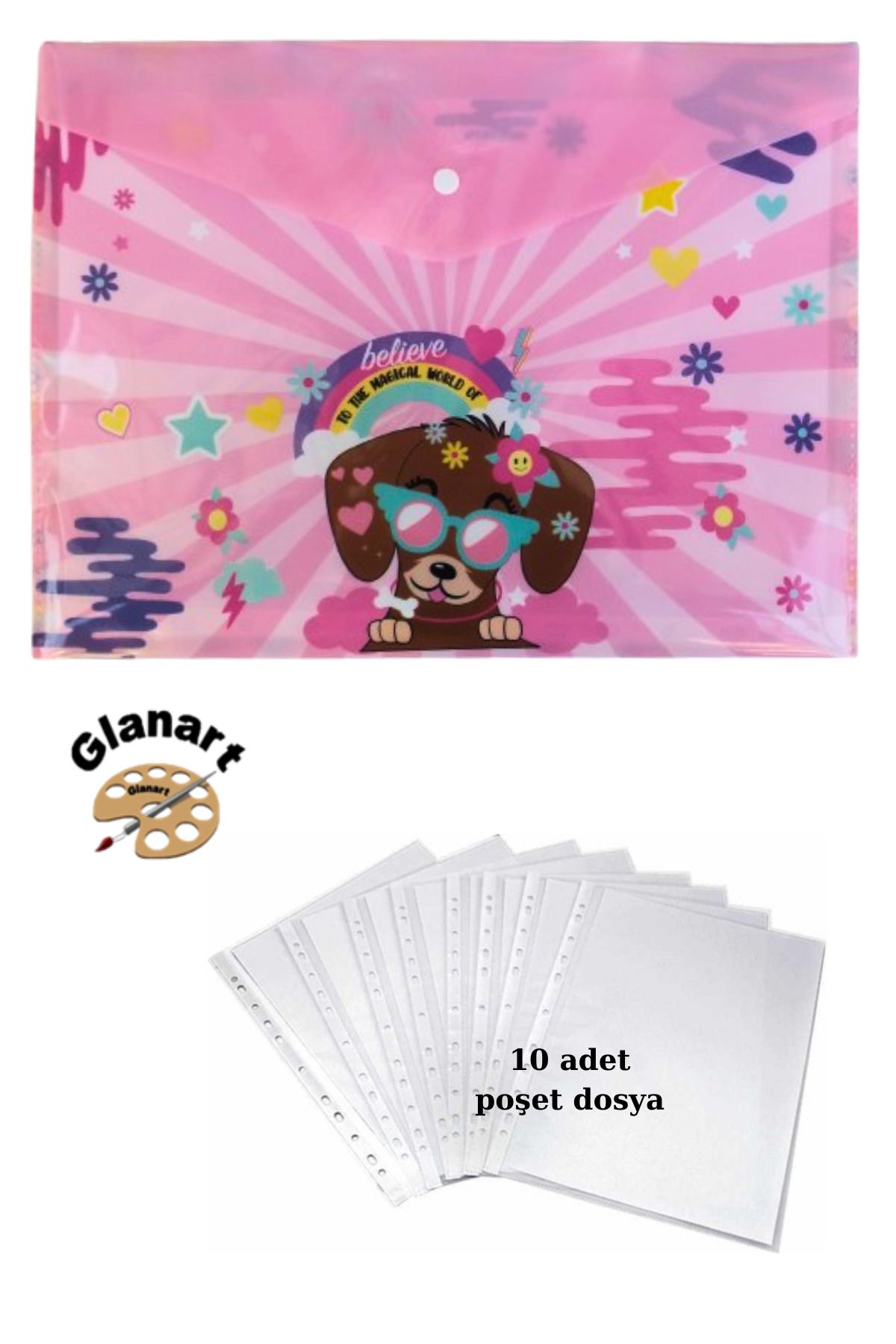 Glanart-A4 Size Snap Homework File +10' Bag File Puppy 1