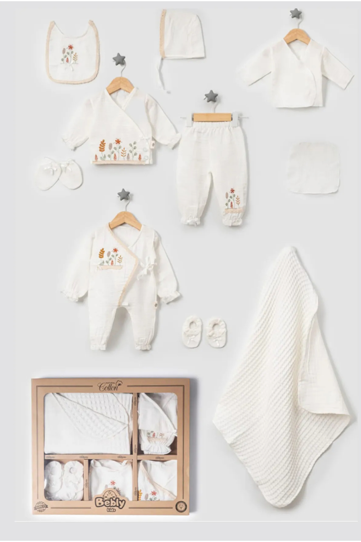 Cherub Baby Müslin Çiçekli Bebly Kız Bebek Yenidoğan 10 Parça Hastane Çıkışı Zıbın Seti fotoğrafı 3 (önizleme)