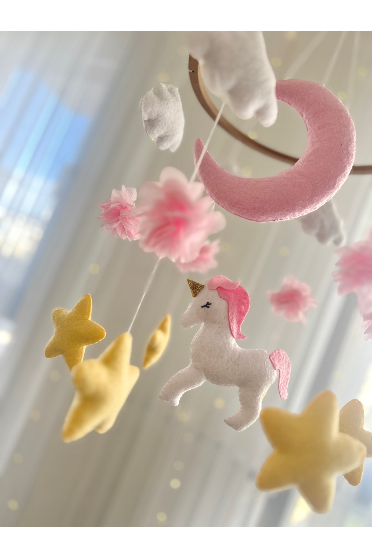 SefDen Lazer Kesim Atölyesi Unicorn figürlü kız bebek beşik süsü müzikli dönence fotoğrafı 2 (önizleme)