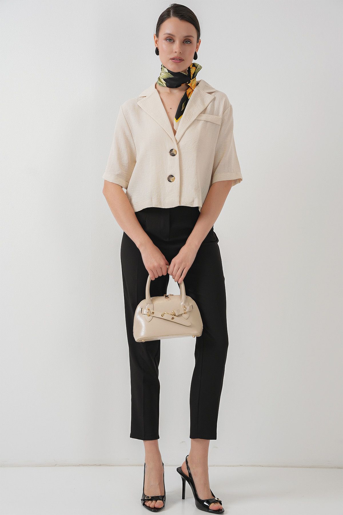 Bigdart-0706 Cream Sene Mcrop Linen Jacket 2