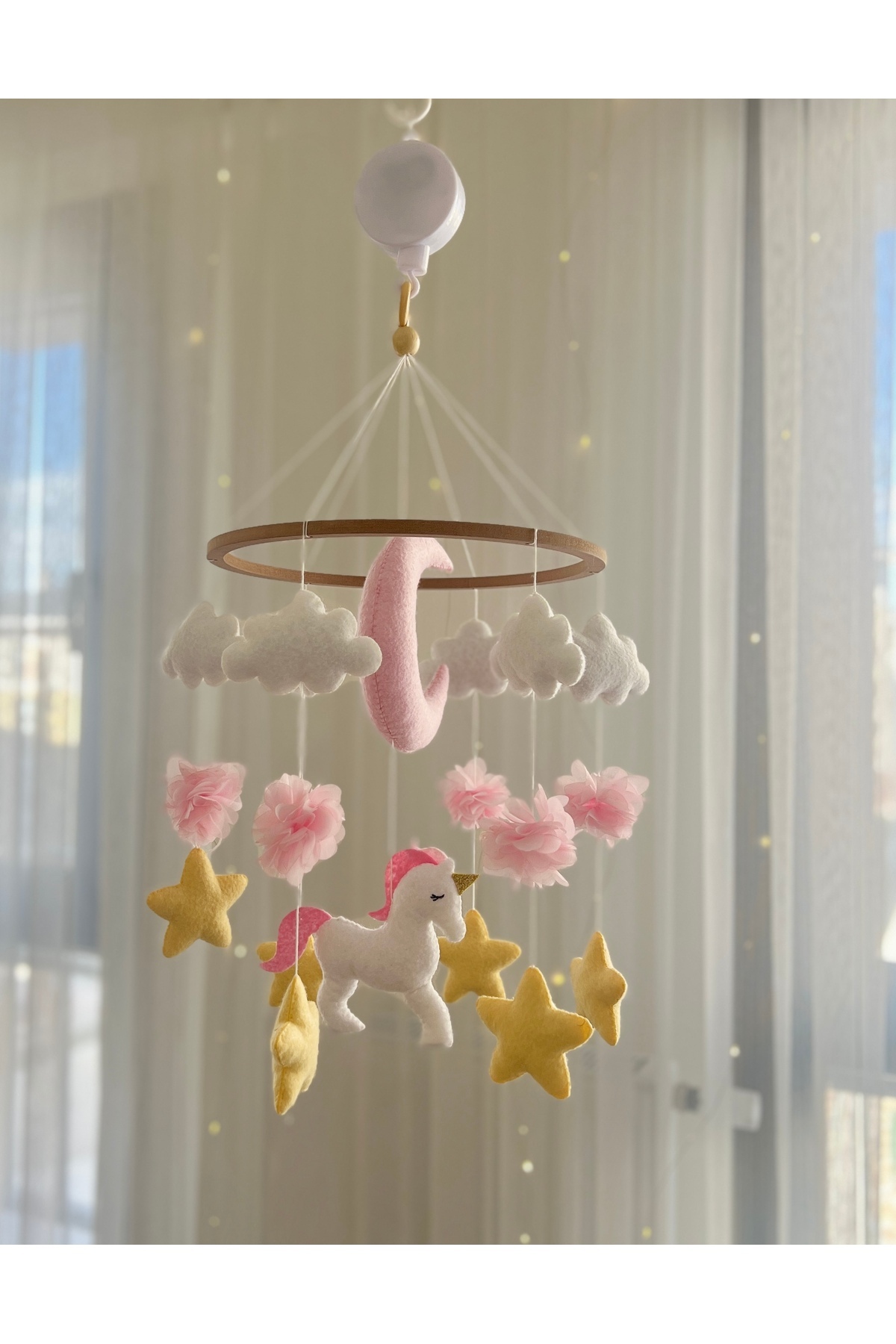 SefDen Lazer Kesim Atölyesi Unicorn figürlü kız bebek beşik süsü müzikli dönence fotoğrafı 4 (önizleme)