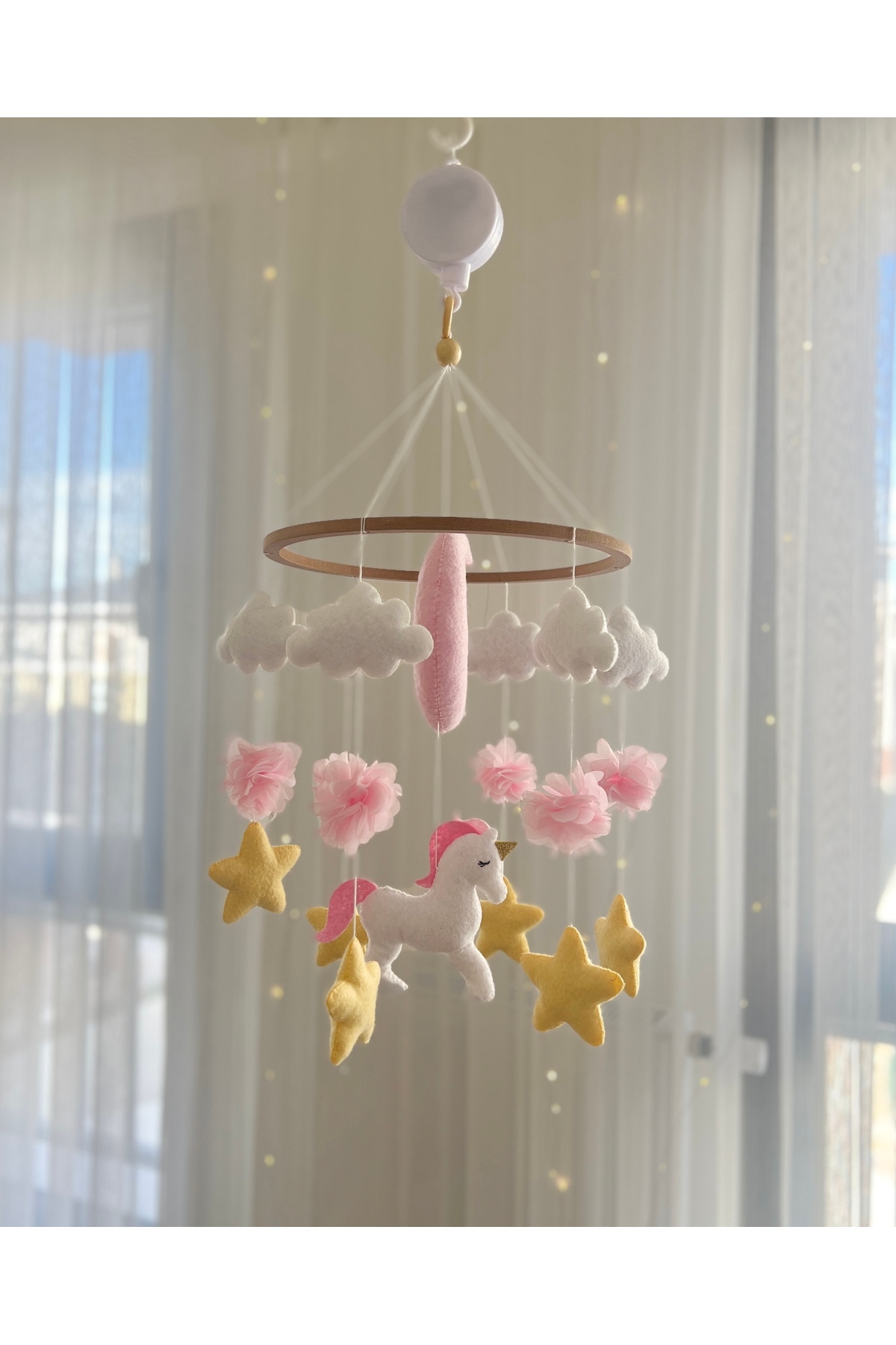 SefDen Lazer Kesim Atölyesi Unicorn figürlü kız bebek beşik süsü müzikli dönence fotoğrafı 3 (önizleme)