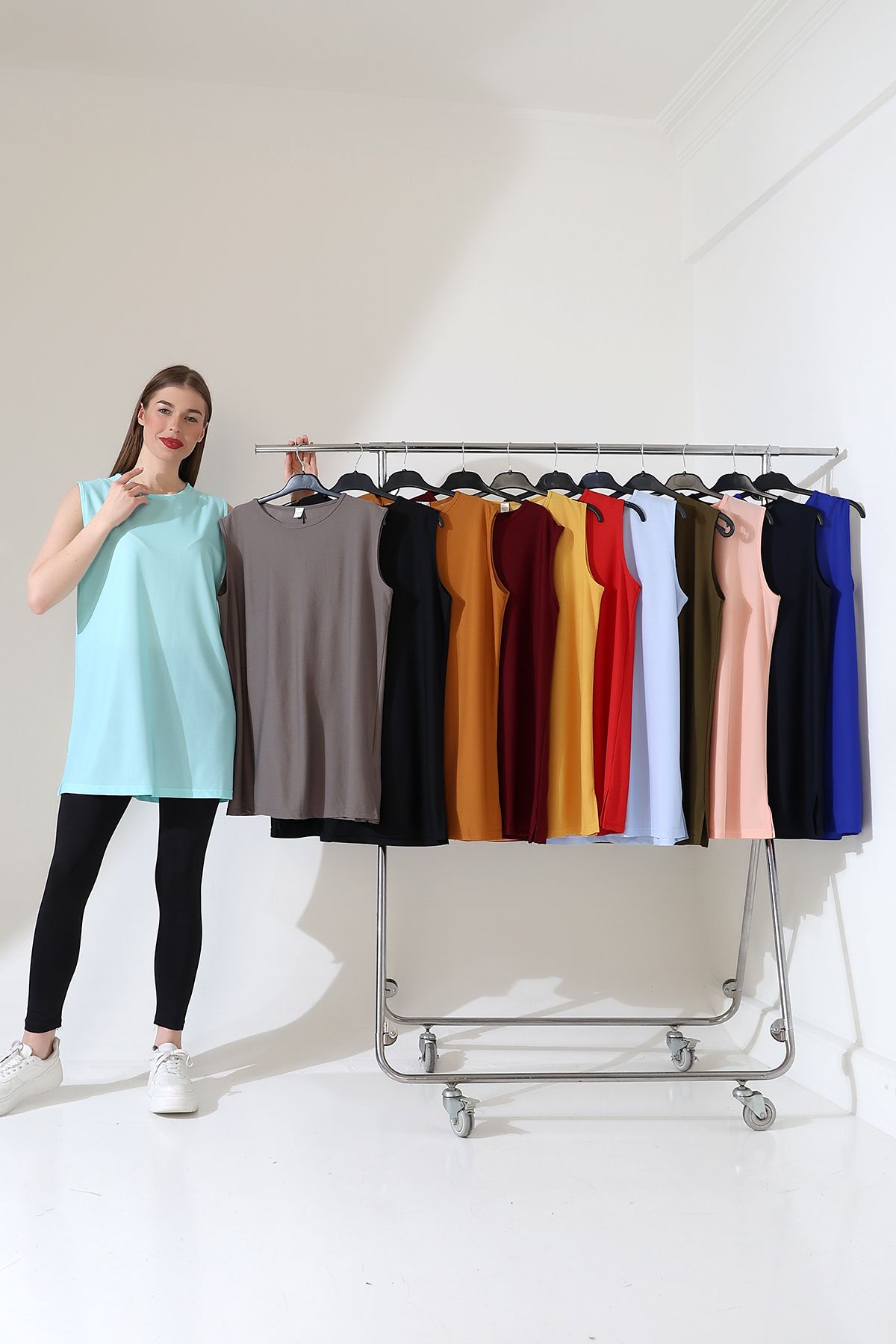 Talsmoda-TALS MODA أزرق اللون واسع المقاس بدون أكمام وبلوزة وسترة 8