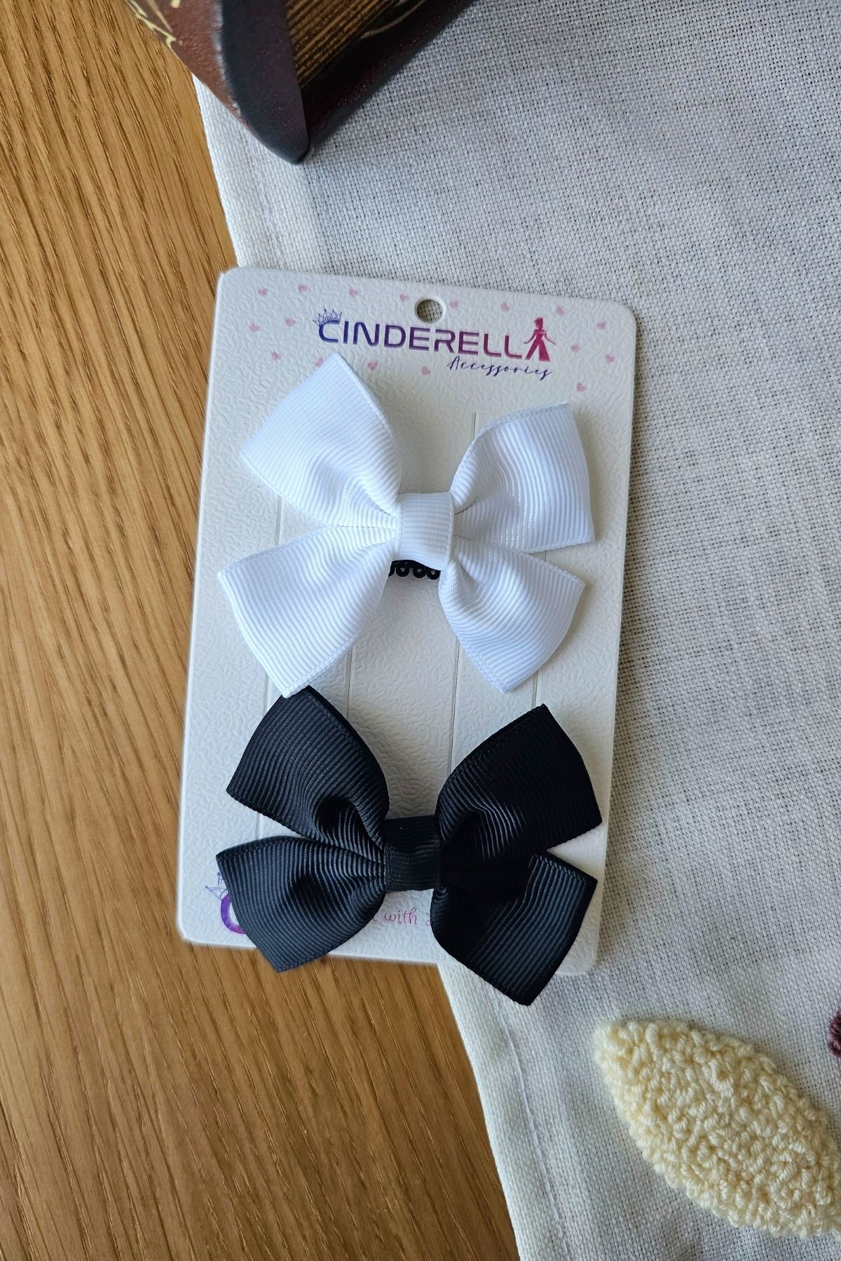 Cinderella-Set of 2 Satin Bow Ribbon Baby Girl Newborn Hairless Hair Clip Set 7cm 1