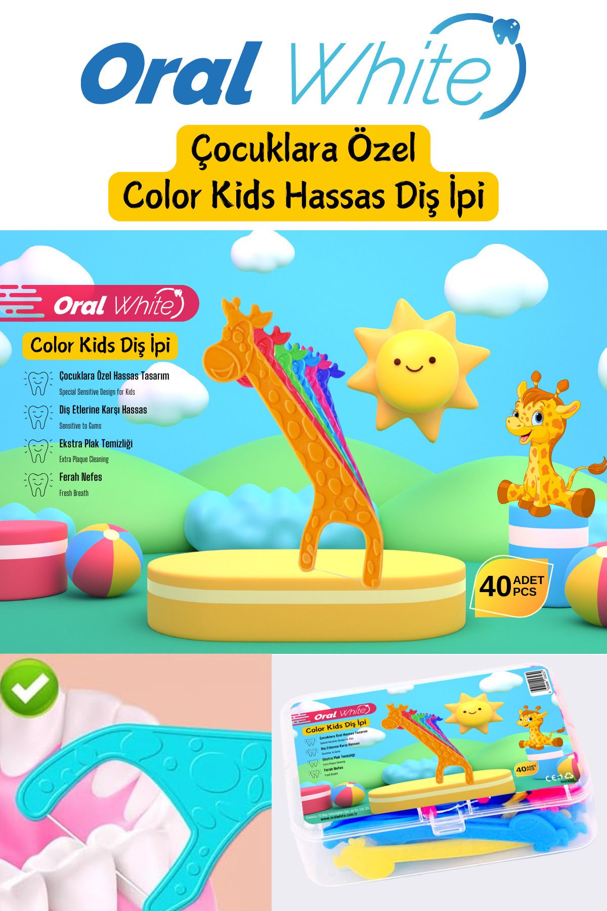 Oral White Color Kids Çocuklara Özel Hassas Diş İpi