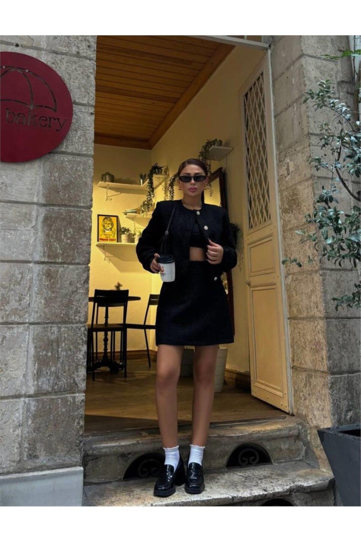 Albayrak CHANEL CROP CEKET-KISA ETEK TAKIM - Siyah