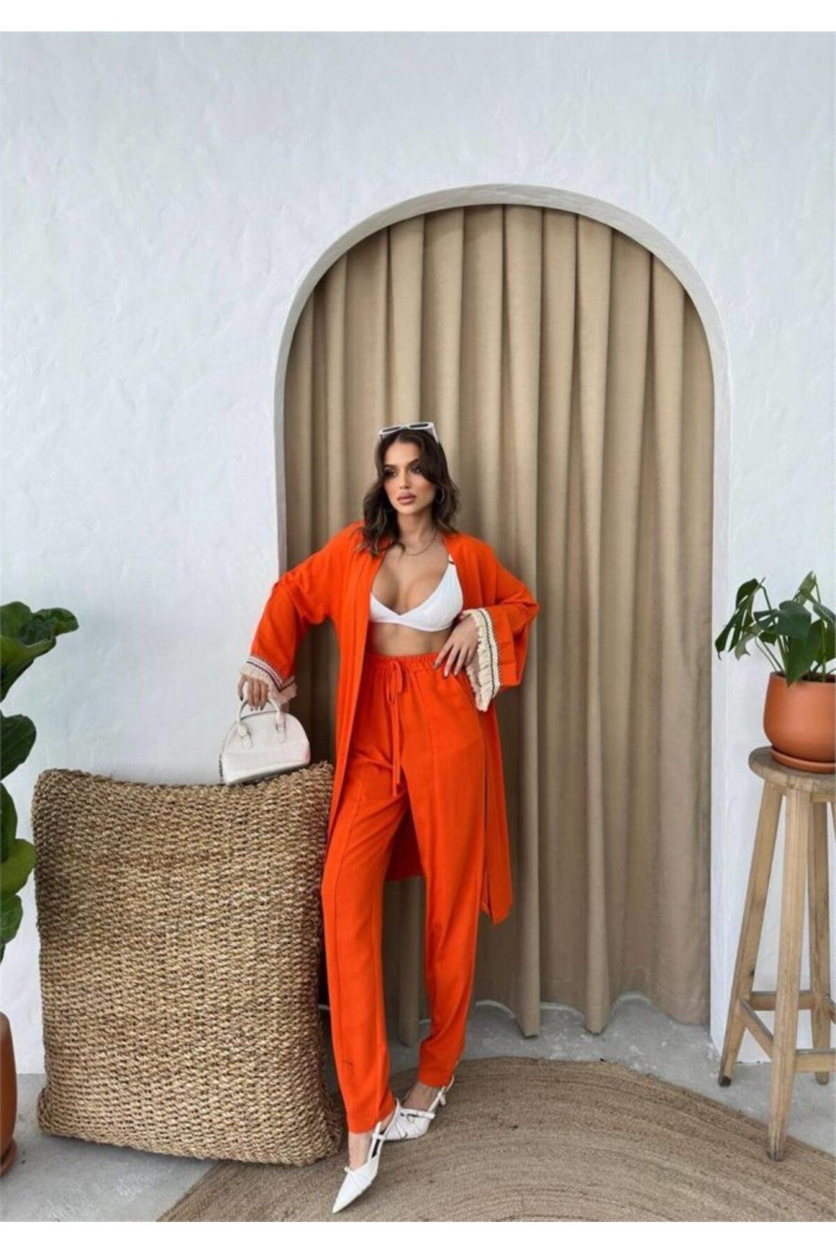 novafems KOLUCU PÜSKÜL KİMONO TAKIM - Orange