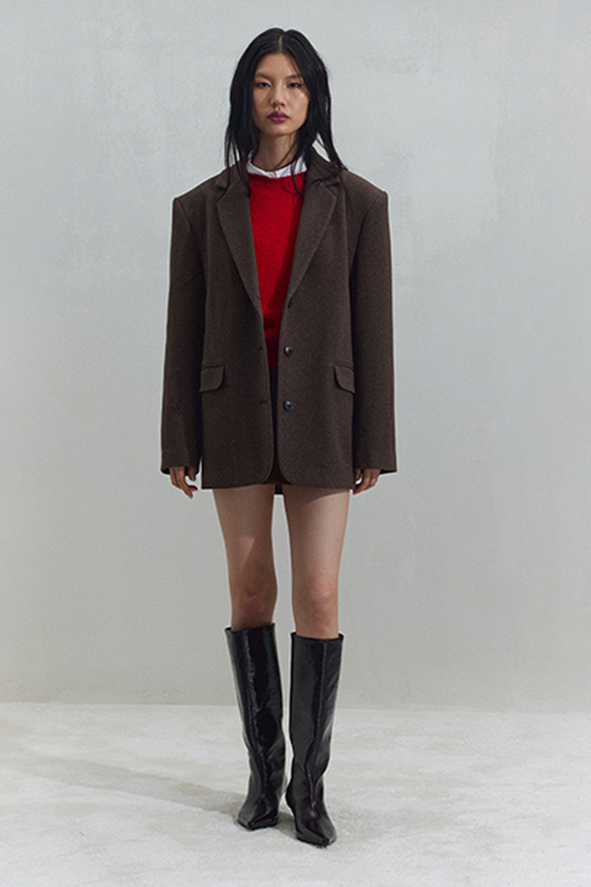 Suud Collection  Kahverengi Gina Kaşe Uzun Ceket - Görsel 6