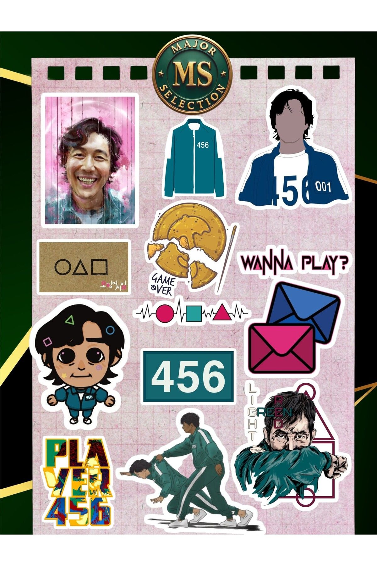 Major Selection-Squid Game Sticker Set - Seong Gi-Hun 456 Players Stickers for MacBook and Notebook 1
